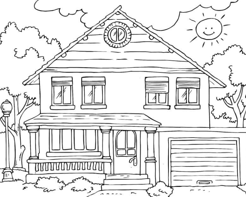 Tranh tô màu ngôi nhà cao tầng