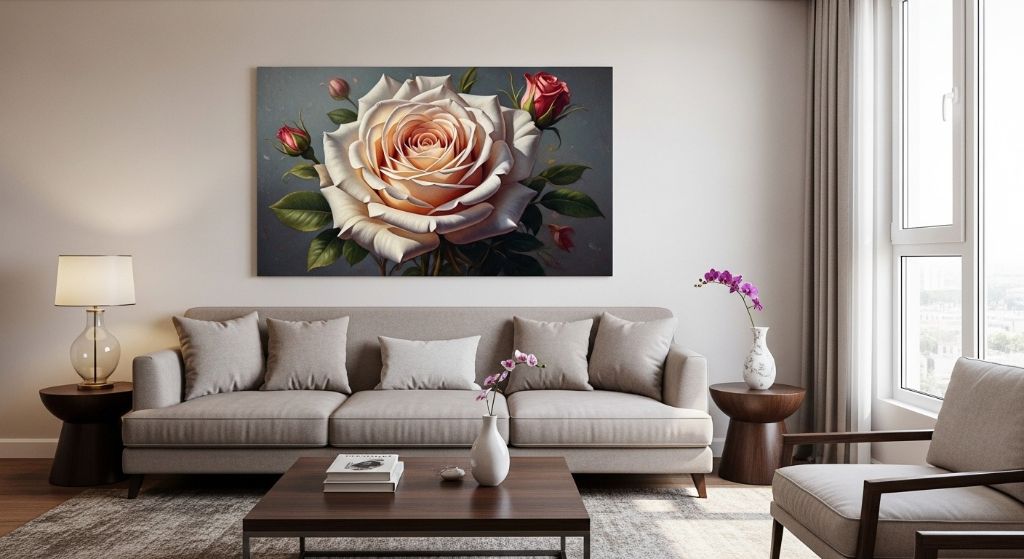Tranh hoa hồng khổ lớn treo tường phòng khách