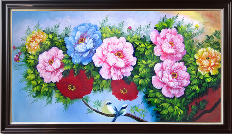 Tranh hoa mẫu đơn 9 bông tượng trưng cho phú quý trường tồn và hạnh phúc dài lâu