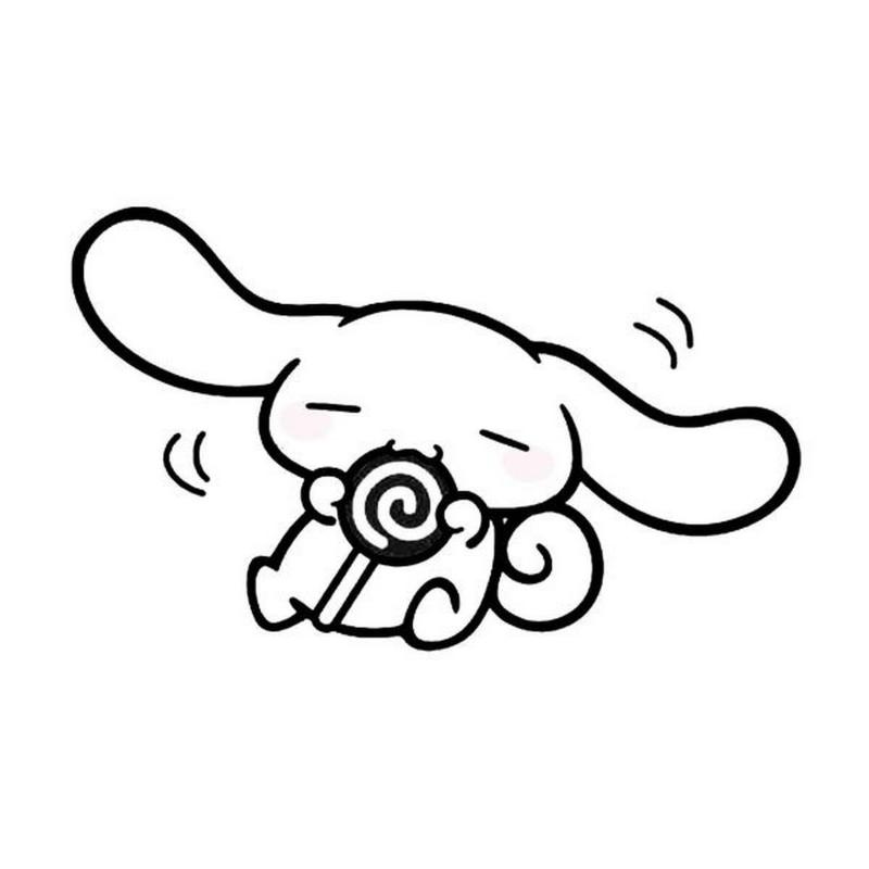 Khoảnh khắc Cinnamoroll tinh nghịch thưởng thức kẹo mút.