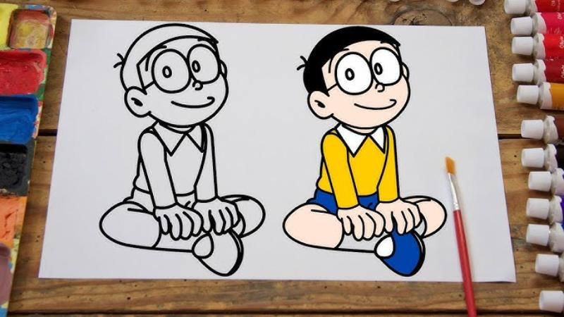Tranh tô màu nobita đơn giản cho bé mầm non