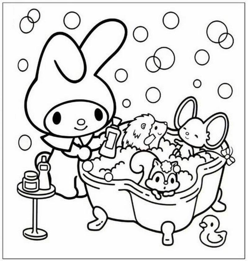 Bé cùng My Melody và những người bạn nhỏ tận hưởng giờ đi tắm thật vui vẻ với thật nhiều bong bóng xà phòng.