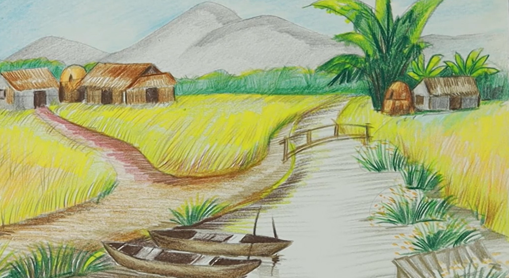 cánh đồng vàng rực rỡ và dòng sông xanh mát