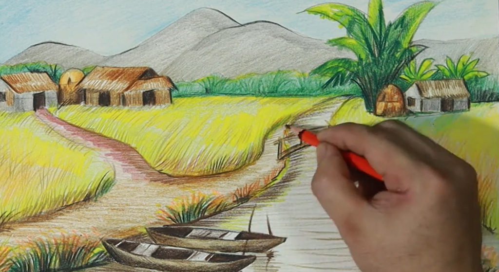 bức tranh hoàn thiện với đường nét rõ ràng, màu sắc nổi bật