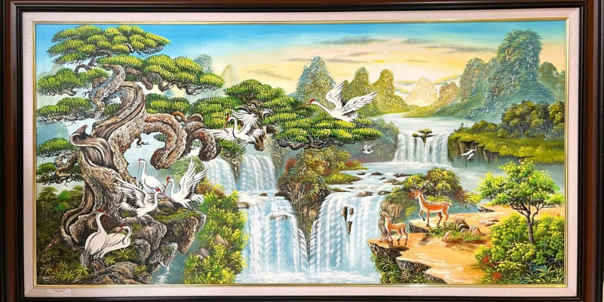 Tranh phong cảnh sơn thủy hữu tình đẹp 200x100cm 1 Tranh phong cảnh sơn thủy hữu tình đẹp 200x100cm