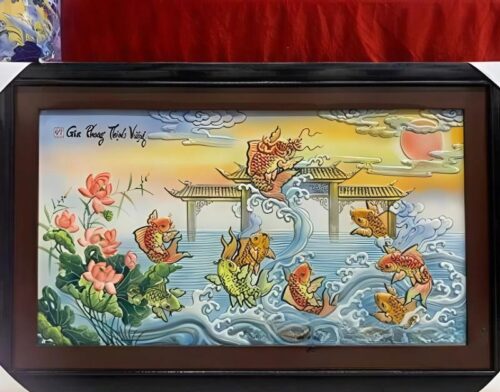 Tranh gốm Cá Chép Vượt Long Môn