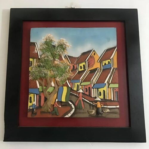 Tranh gốm Bát Tràng phong cảnh phố cổ