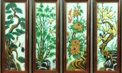 Tranh đính đá tùng trúc cúc mai 37x100x4