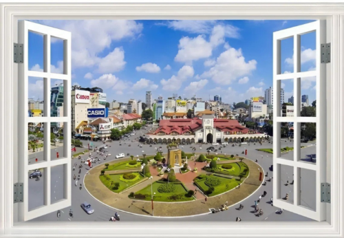 Tranh cửa sổ phong cảnh đô thị