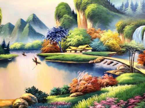 Tranh sơn dầu phong cảnh sơn thủy hữu tình 80x120 cm