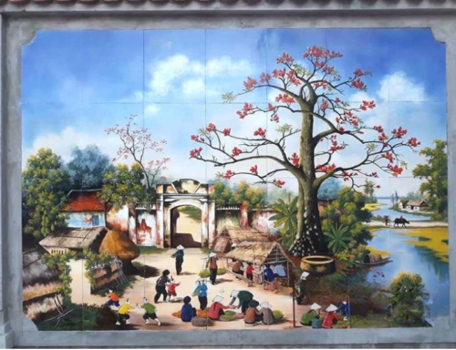 Tranh gốm Bát Tràng phong cảnh làng quê