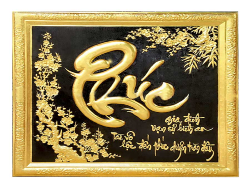 Tranh Chữ Phúc Thư Pháp Bằng Đồng Mạ Vàng 80x50cm