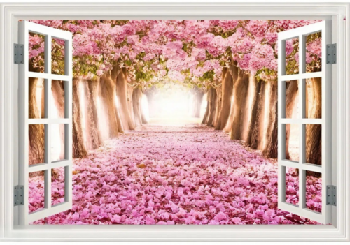 Tranh cửa sổ phong cảnh hoa