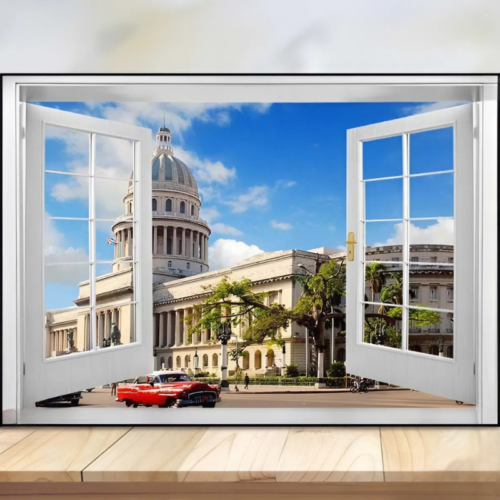 Tranh cửa sổ phong cảnh kiến trúc cổ điển