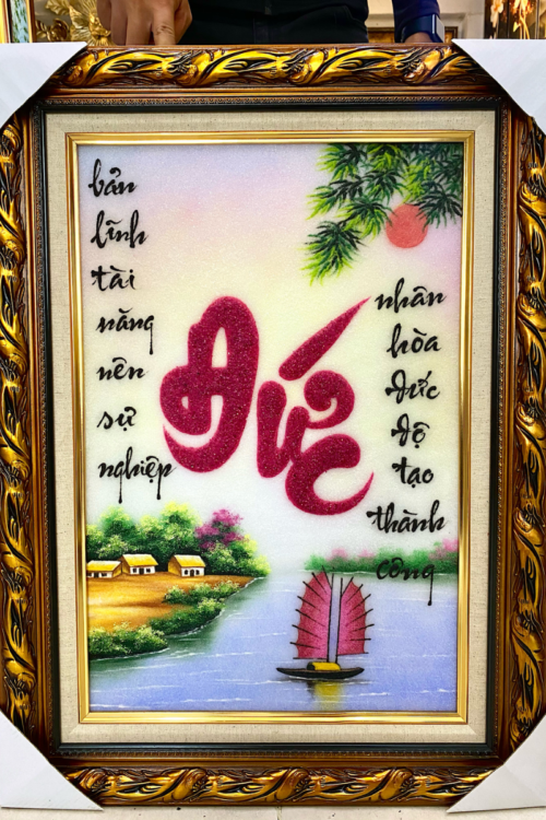 Tranh chữ Đức đính đá quý 130x75cm
