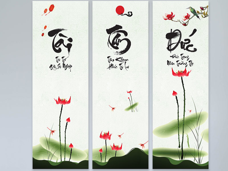 Tranh thư pháp bộ 3 Tài - Tâm - Đức 120x80cm 1 Tranh thư pháp bộ 3 Tài - Tâm - Đức 120x800 cm