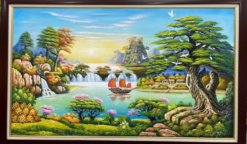 Tranh Sơn Thủy Hữu Tình với khung cảnh bình minh