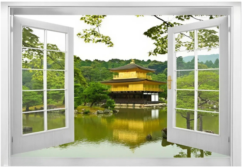 Tranh cửa sổ chùa vàng bên hồ 2 Thiet ke chua co ten 3 4