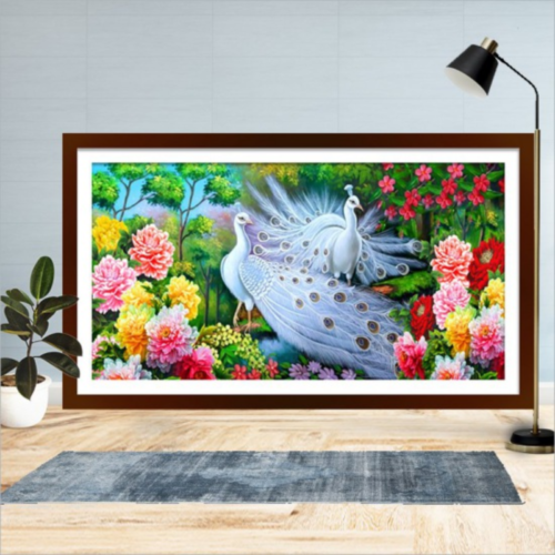 Tranh đính đá chim công khổng tước 100x50