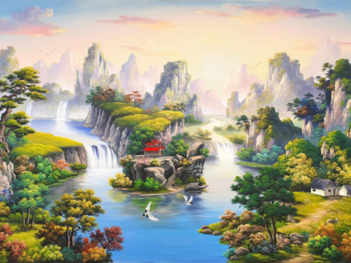 Tranh sơn dầu Sơn Thủy Hữu Tình 200x100cm