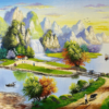 Tranh sơn dầu Sơn Thủy 180x90cm