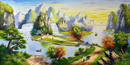 Tranh sơn dầu Sơn Thủy 180x90cm