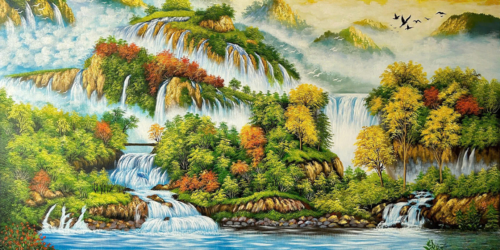 Tranh sơn dầu sơn thủy hữu tình 132x72cm