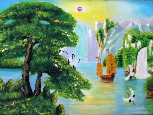 Tranh phong cảnh sơn thủy bình minh 120x80cm