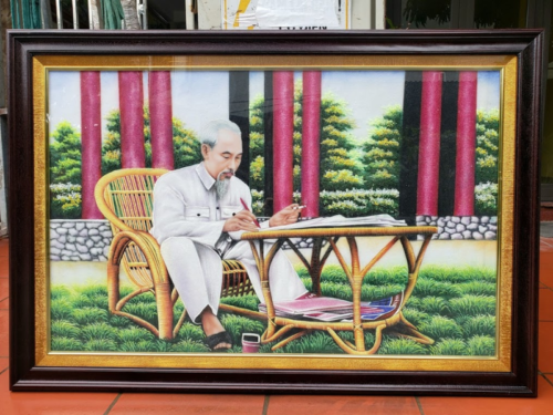 Tranh đính đá Bác Hồ làm việc trong phủ chủ tịch 80x110cm