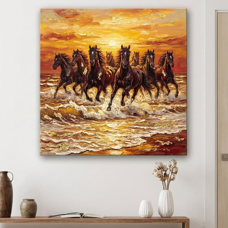 Tranh Lục Mã Hải Nhật Kim Quang 2 Tranh Bát Mã Hải Nhật Kim Quang