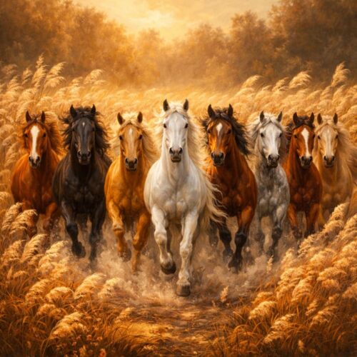 Tranh Bát Mã Hoa Dã Thu Phong