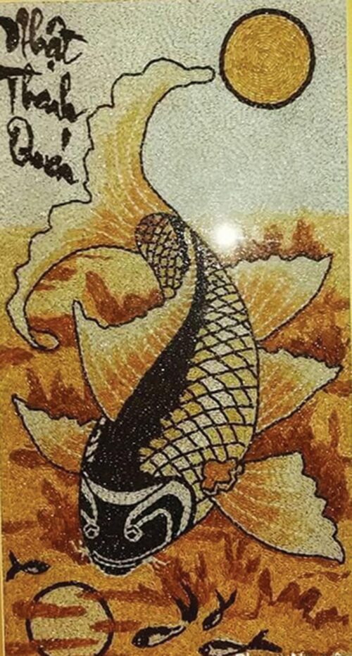 Tranh Cá Chép Ngắm Trăng Treo Tường Nghệ Thuật Thủ Công