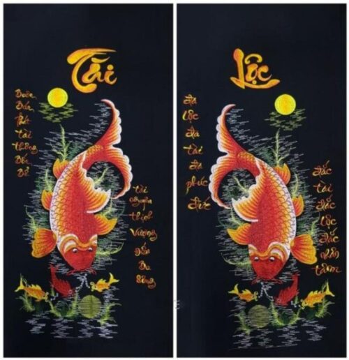 Tranh Cá Chép Tài Lộc Treo Tường Bộ Đôi Nền Đen