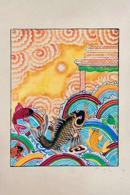 Tranh Cá Chép Vượt Vũ Môn Nghệ Thuật Màu Sắc