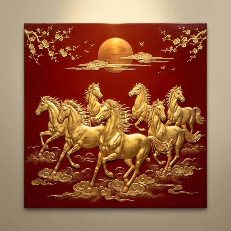 Tranh Mã Đáo Thành Công Cổ Điển Đỏ Son 2 Tranh Mã Đáo Thành Công Cổ Điển Đỏ Son