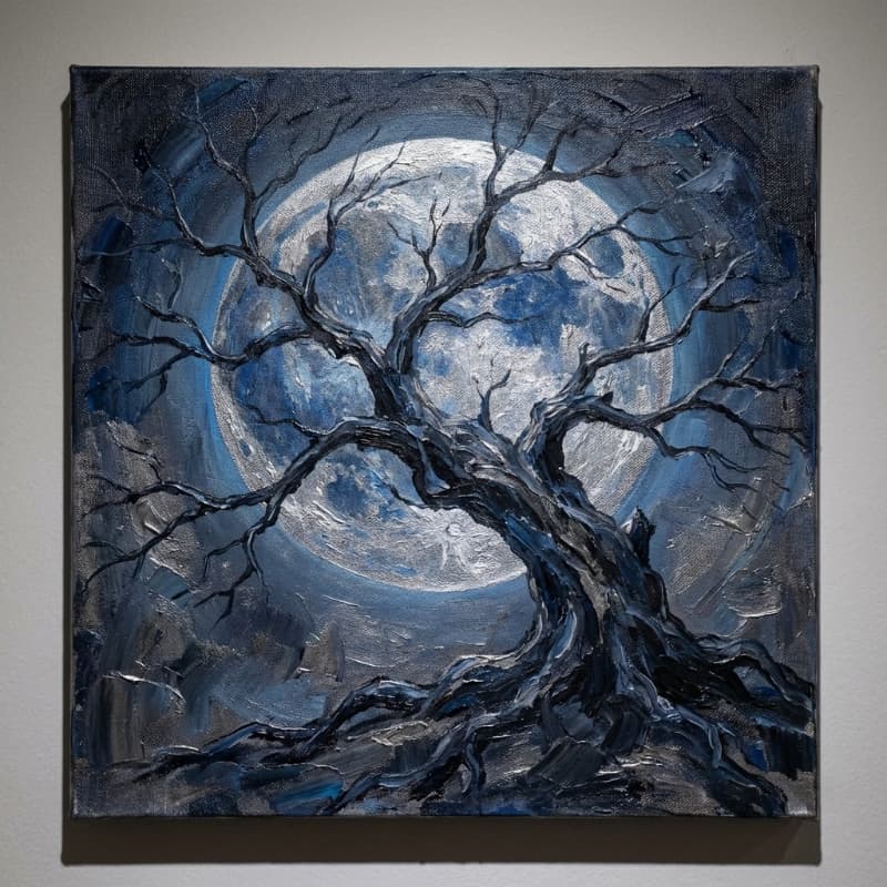 Tranh Nghệ Thuật Cây Cổ Thụ Dưới Trăng 2 Tranh Nghệ Thuật Cây Cổ Thụ Dưới Trăng