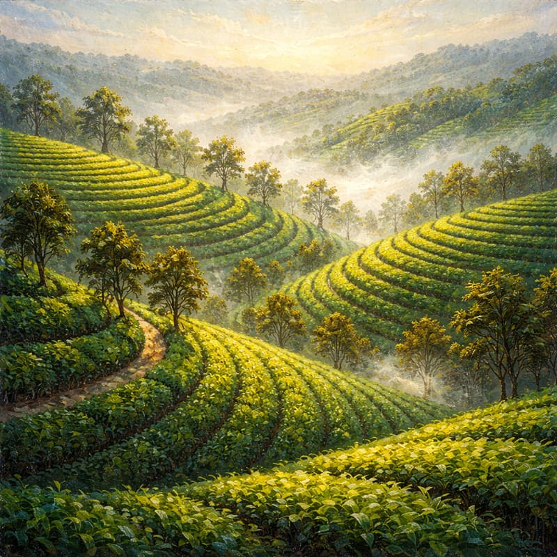 Tranh Nghệ Thuật Đồi Chè Buổi Sáng 2 Tranh Nghệ Thuật Đồi Chè Buổi Sáng