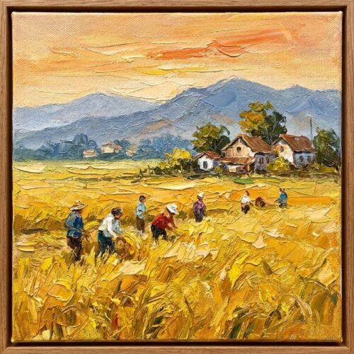 Tranh Nghệ Thuật Phong Cảnh Đồng Quê Mùa Gặt