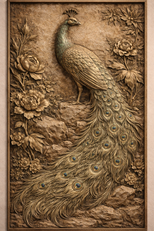 Tranh Phù Điêu Chim Công Phú Quý