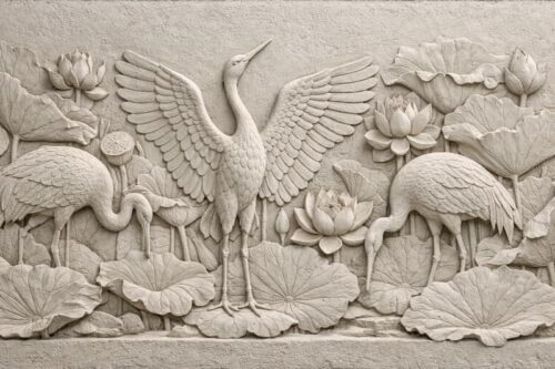 Tranh Phù Điêu Tam Hạc Liên Hoa