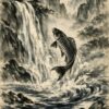 Tranh Thủy Mặc Cá Chép Vượt Thác