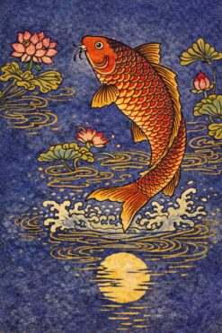 Tranh cá chép hoa sen phong cách tranh dân gian