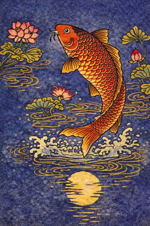 Tranh cá chép hoa sen phong cách tranh dân gian