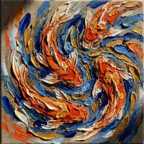 Tranh cá chép nghệ thuật trừu tượng vòng xoáy