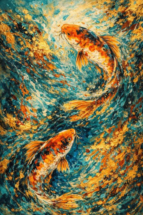 Tranh cá chép nghệ thuật xoáy nước