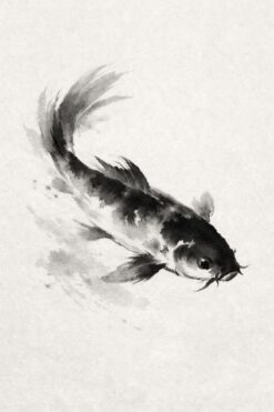 Tranh cá chép thủy mặc tối giản