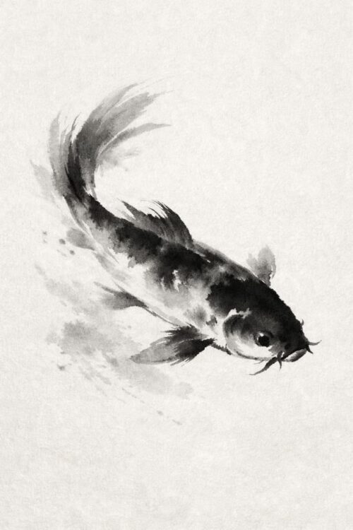 Tranh cá chép thủy mặc tối giản