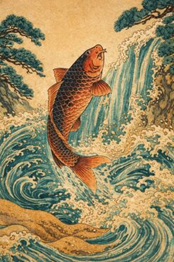 Tranh cá chép vượt thác phong cách Nhật Bản