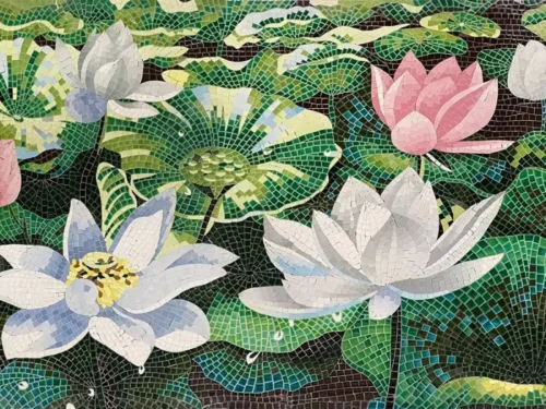 Tranh gốm mosaic hoa sen