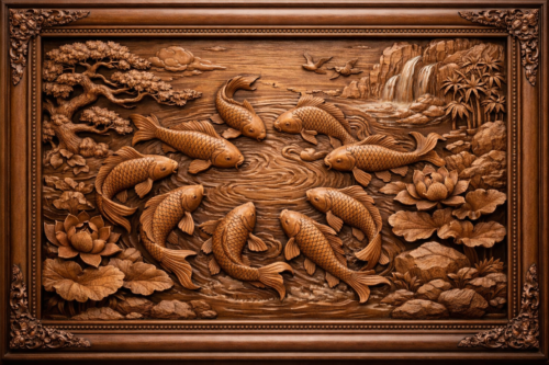 Tranh gỗ Cửu Ngư Quần Hội